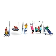 XDP Recreation Fun All-Mighty Metal Swing Set with Super Disc Swing, Stand R Swing, Glider, & Slide