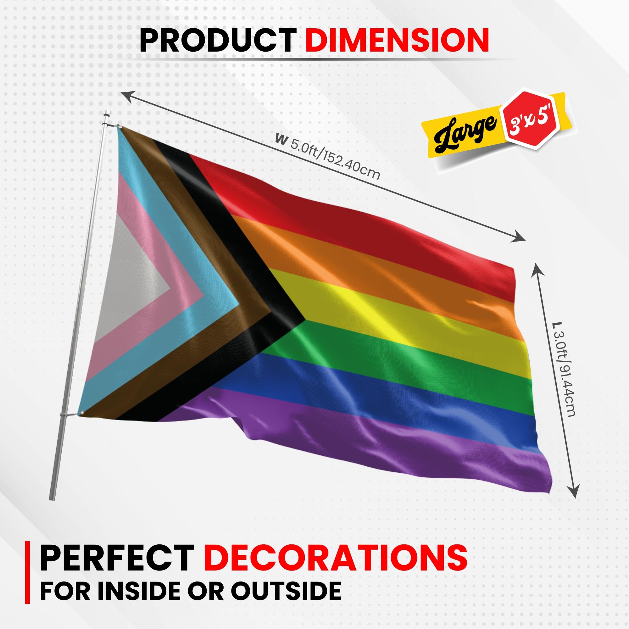 Fun Flags Progress Pride Rainbow Flag - Durable and Weather Resistant Beach Flags, Vibrant Color Pride Banner, 3x5 Indoor And Outdoor Flag, Yard Lawn Outdoor Decor