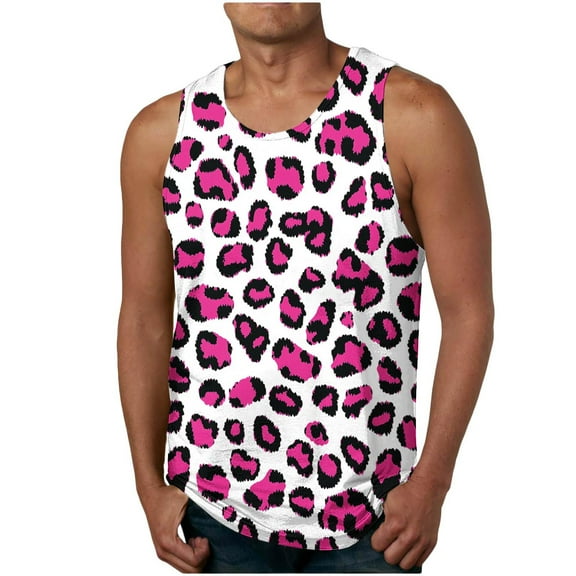 ALLLIST Tank Tops for Men Cotton Leopard Print Pink Pullover Summer Comfy Shirts for Men Size S-2XL