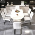 thumbnail image 2 of Dining Table Set for 6 with PU Leather Armless Chairs, Modern Cream Dining Table and Silver Plated Metal Leg Chairs for Kitchen or Dining Room Use, 2 of 9