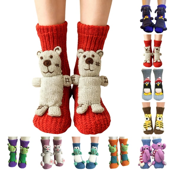 Inglocry 3D Knitted Animal Socks for Women and Mens Funny Long Cotton Solid Color Sock Cute Warm Fall Winter Gift Brown 6.5 In