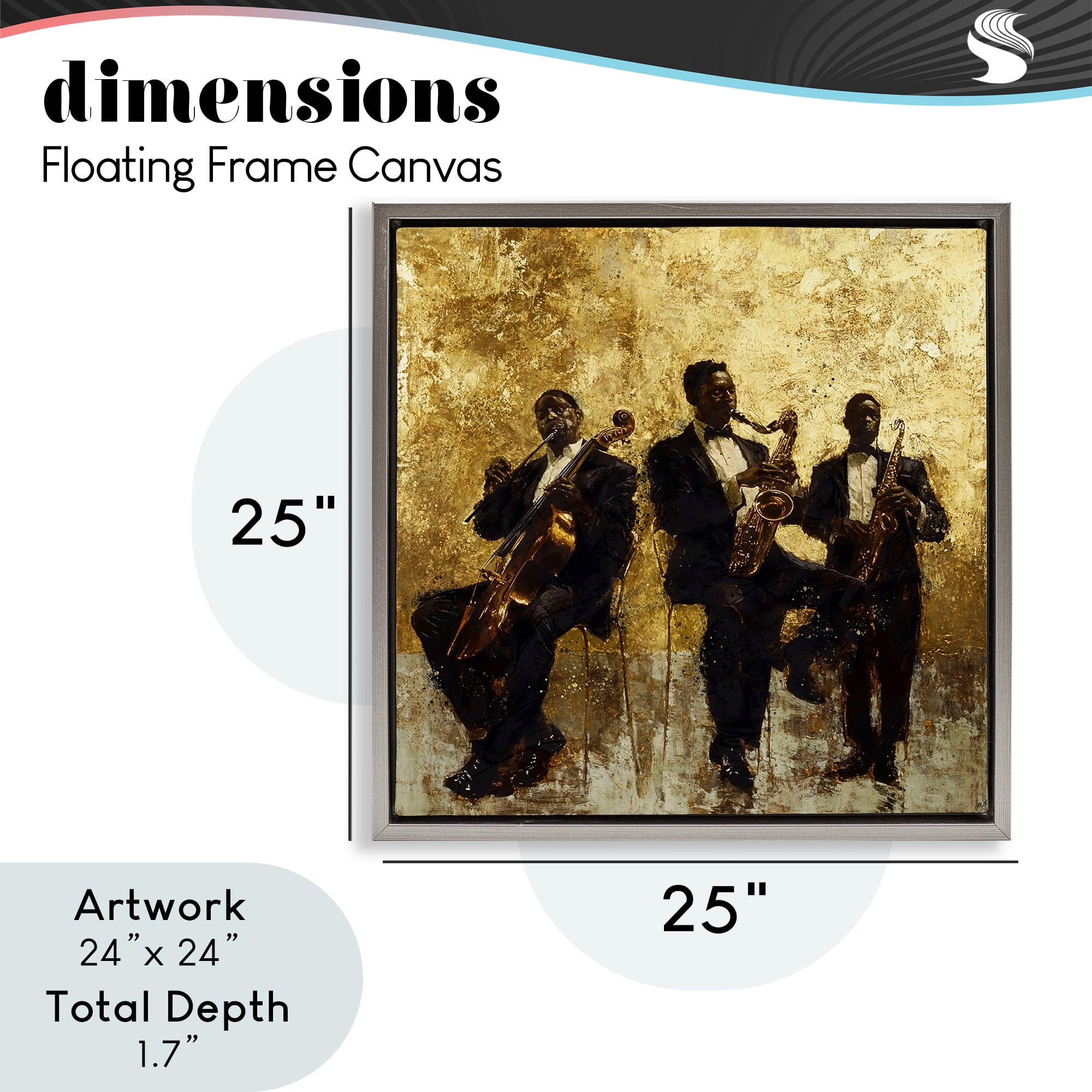 Golden Era Musicians Abstraction Gray Framed Floater Canvas Wall Art, design by Marta Wiley