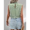 thumbnail image 3 of Women'S Floral Embroidery Lace Trim Blouse Mock Neck Sleeveless Holiday Crop Tops Matcha Color S, 3 of 7