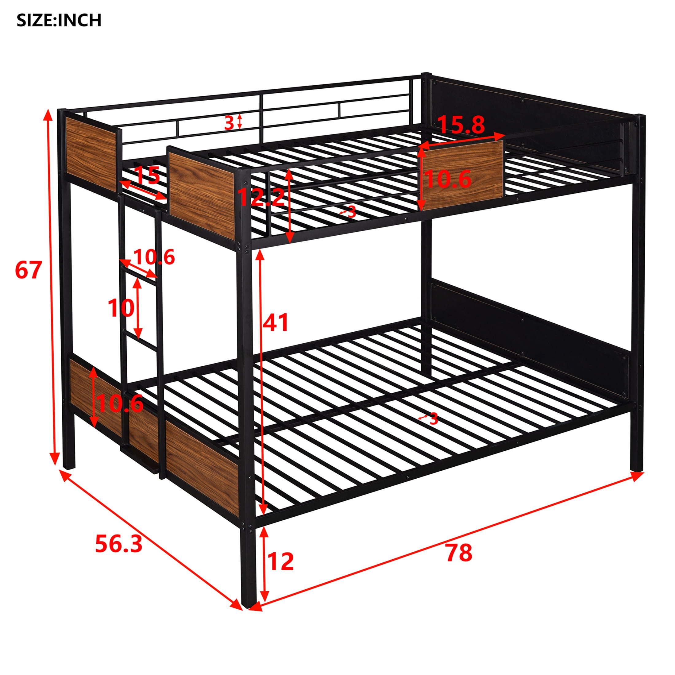 Aukfa Bunk Bed Full over Full, Heavy Duty Metal Bunk Bed for Dorm Bedroom, Black