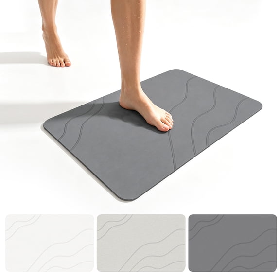 Stone Bath Mat Quick Dry Super Absorbent Non Slip Diatomaceous Earth Bath Mat for Bathroom Shower Floors White 16 Inch X 24 Inch Home Bathroom Door Mat 1 Pack
