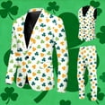 thumbnail image 2 of Men's St. Patrick's Day 3-Piece Suit Set with Green Clover Print, Button Closure Formalwear for Modern Gentleman, Elegant Patterned Suit, 2 of 7