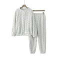 thumbnail image 2 of Nokdvo Plush Pajamas Sets for Women Ultra Cozy Fluffy Fleece Jacquard Pullover Crew Neck Ribbed Pjs Long Sleeve Casual Loose Sherpa Sleepwear,White, 2 of 3