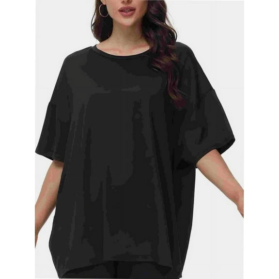 Women's Oversized T Shirts Summer Short Sleeve Loose Fit Casual Crewneck Plain Tops