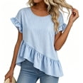 thumbnail image 5 of Favoffer Women's Striped Tops Round Neck Short Sleeve Asymmetrical Pleated Casual T Shirts Lightweight Summer Tops for Party Dating Vacation, 5 of 7