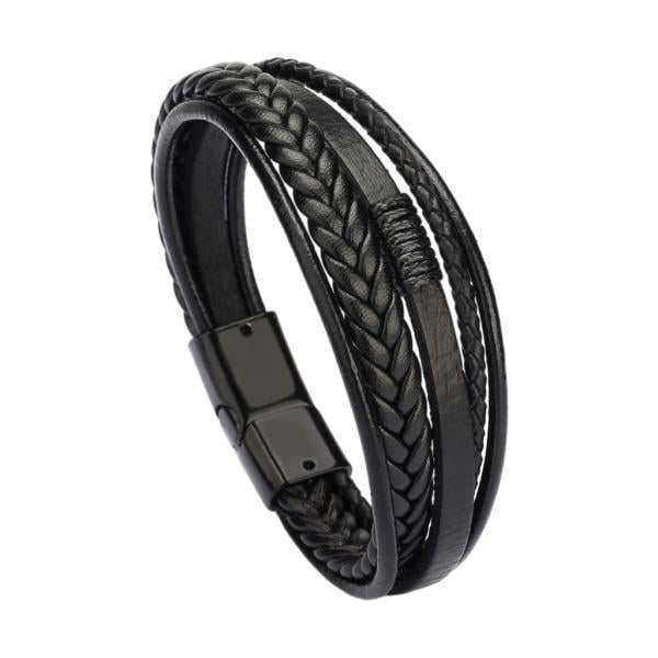 Brazaletes anchos,Pulsera Hombre Cuero Trenzado Estilo 21cm,Pulsera Brazalete de Cuero Negro,Pulsera Brazalete Pulseras Brazalete de cuero para hombre,Brazalete de aleación
