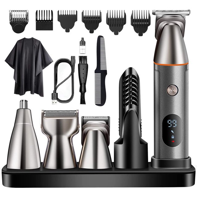 Cortadora de cabello eléctrica cinco en uno, cortadora de cabello eléctrica con cabezal de aceite para hombres, recargable por USB, afeitadora para el cuidado del cabello