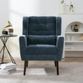 thumbnail image 2 of Modern Oversized Accent Chair, Chenille Fabric Leisure Armchair with Wooden Legs, Upholstered Reading Chair, Lounge Single Sofa Chair for Bedroom, Living Room, Office, Dark Blue, 2 of 9