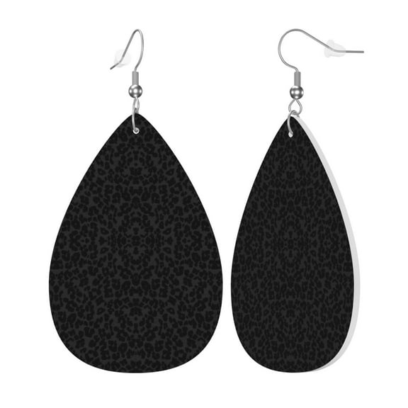 Cheetah Black Leopard Leather Teardrop Earring Lightweight Drop Earrings For Women