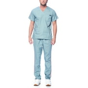Dagacci Medical Uniform Unisex Men and Women V-Neck Top Straight Pants Athletic Trim Cotton Scrub Set (Seafoam,L)