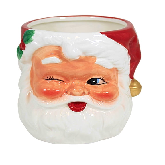 Transpac Retro Santa Figural Bowl - One Decorative Bowl 4.5 Inch, Dolomite - Winking Christmas Serving Y8965