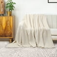 thumbnail image 2 of Soft 100% Cotton Knitted Throw Blanket for Couch Home Office Hotel Blanket Beige 50"x60", 2 of 7