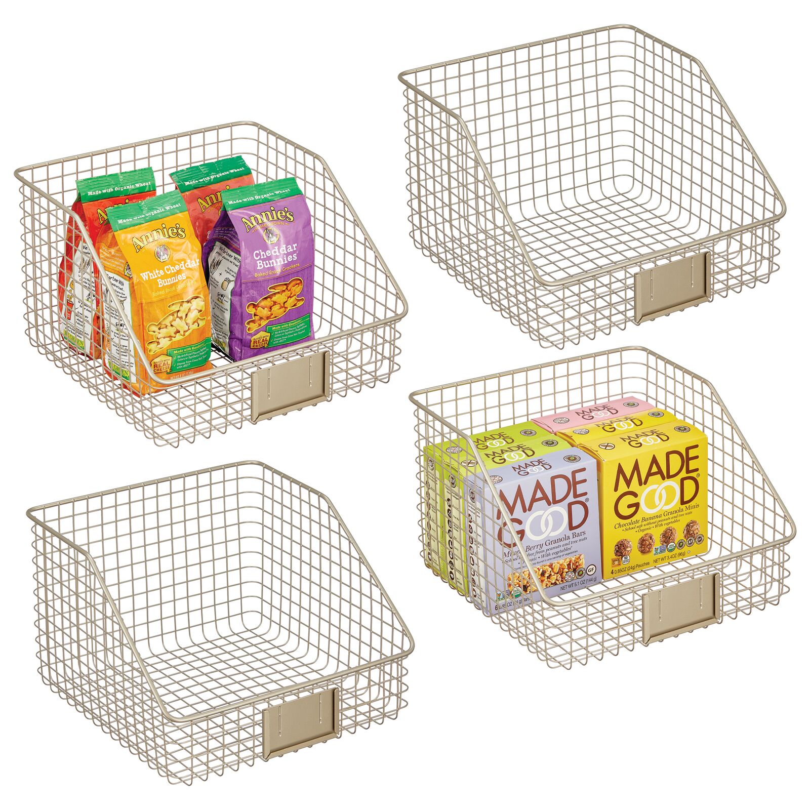mDesign Slanted Metal Kitchen Food Storage Organizer Bin Basket with