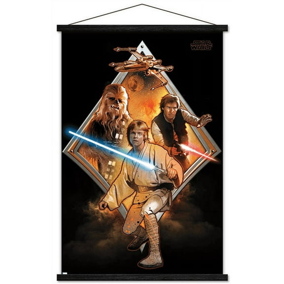 Star Wars: Original Trilogy - Heroes Badge Wall Poster with Wooden Magnetic Frame, 22.375" x 34"