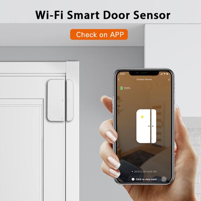 Sensor de puerta wifi, recordatorio de alarma remoto, vinculación con aplicación, consulta de situación de alarma, electrodomésticos inteligentes
