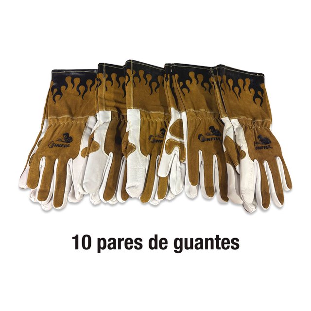 Guante Para Soldadura Tig Infra Color Café Flamas (Paquete De 10 Piezas)