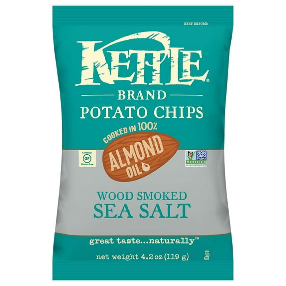 Kettle Brand Wood Smoked Sea Salt Potato Chips with Almond Oil 4.2 oz Bags - Pack of 15