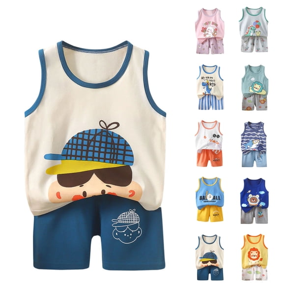 Asxite Toddler Summer Outfits Breathable Sleeveless Crew Neck Top and Pants Set