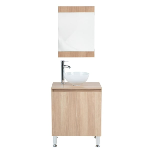 Gabinete Para Baño Mueble Lavamanos Con Espejo Ovalin y Monomando Fibra de Madera MFC KingsHouse beige Estandar