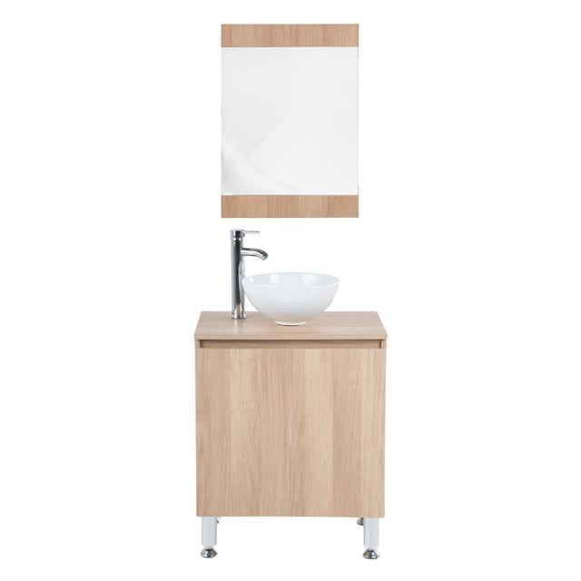 Gabinete Para Baño Mueble Lavamanos Con Espejo Ovalin y Monomando Fibra de Madera MFC KingsHouse beige Estandar