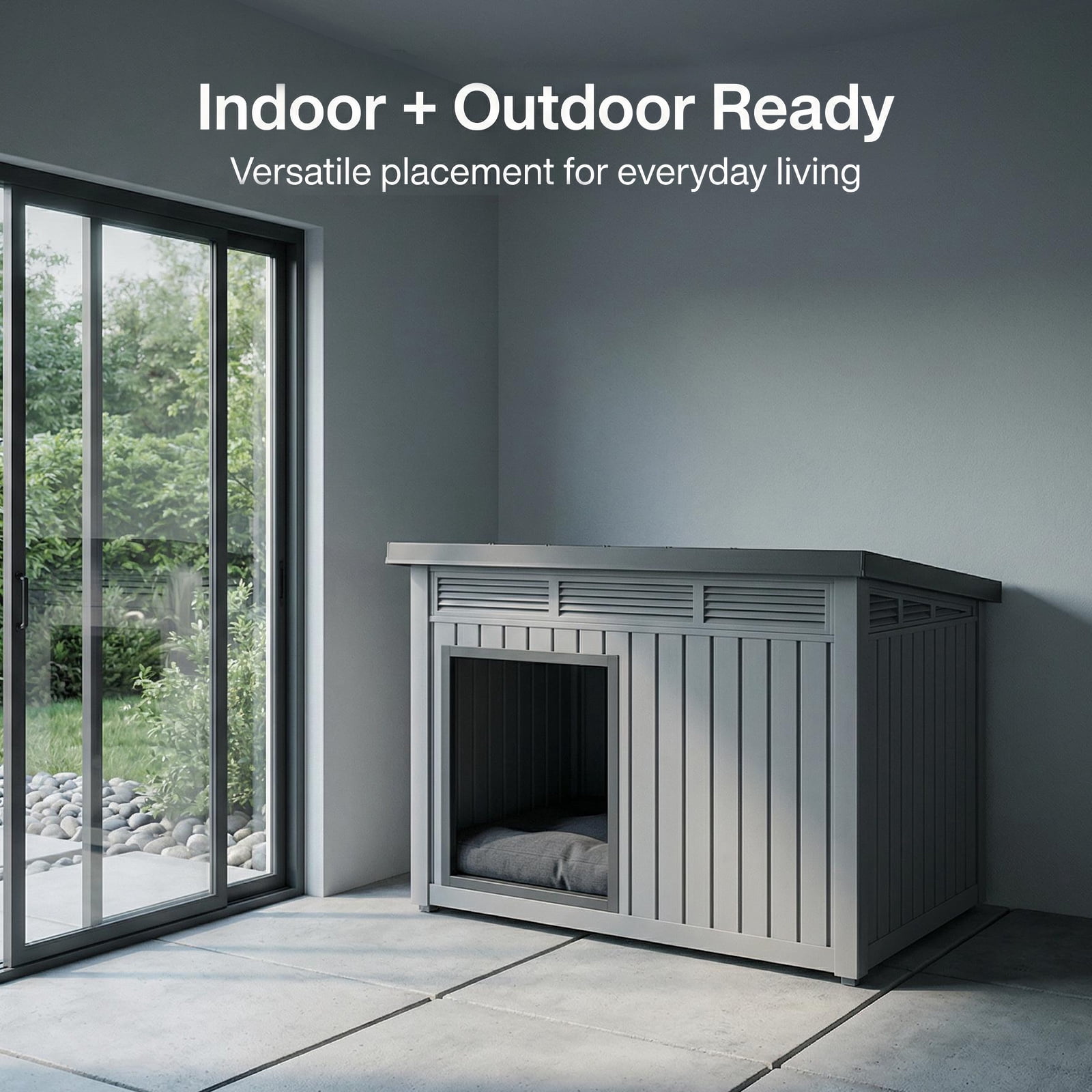 Large Dog House Outdoor for Indoor with Weatherproof & Removable Roof,Fits Small to Large (Black, 42.87 * 32.95 * 31.61'')