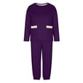 thumbnail image 2 of 2PC Fleece Lined Sweatsuit for Men Long Sleeve Crewneck Sweatshirt Elastic Waist Cuffed Joggers Loungewear Set with Pockets Purple S, 2 of 7