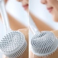 thumbnail image 2 of Cepillo exfoliante de silicona suave de doble cara para la espalda, multifuncional, para ducha, baño, masaje corporal, champú, limpiador con mango largo, azul marino, 2 of 5