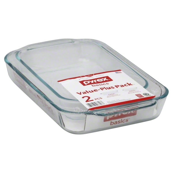 Pyrex Basics Clear Oblong Glass Baking Dishes, 2 Piece Value Plus Pack