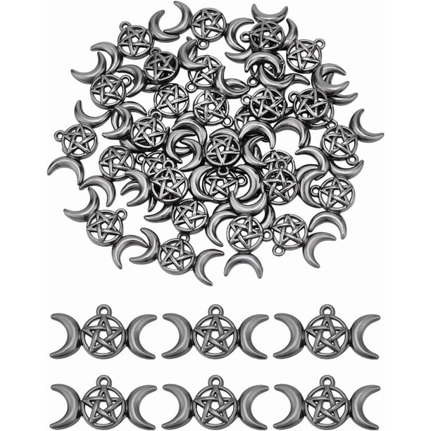 20 colgantes de pentagrama y luna, colgantes de diosa lunar, dijes vintage de luna creciente para hacer collares, pulseras, pendientes, manualidades y bisutería.