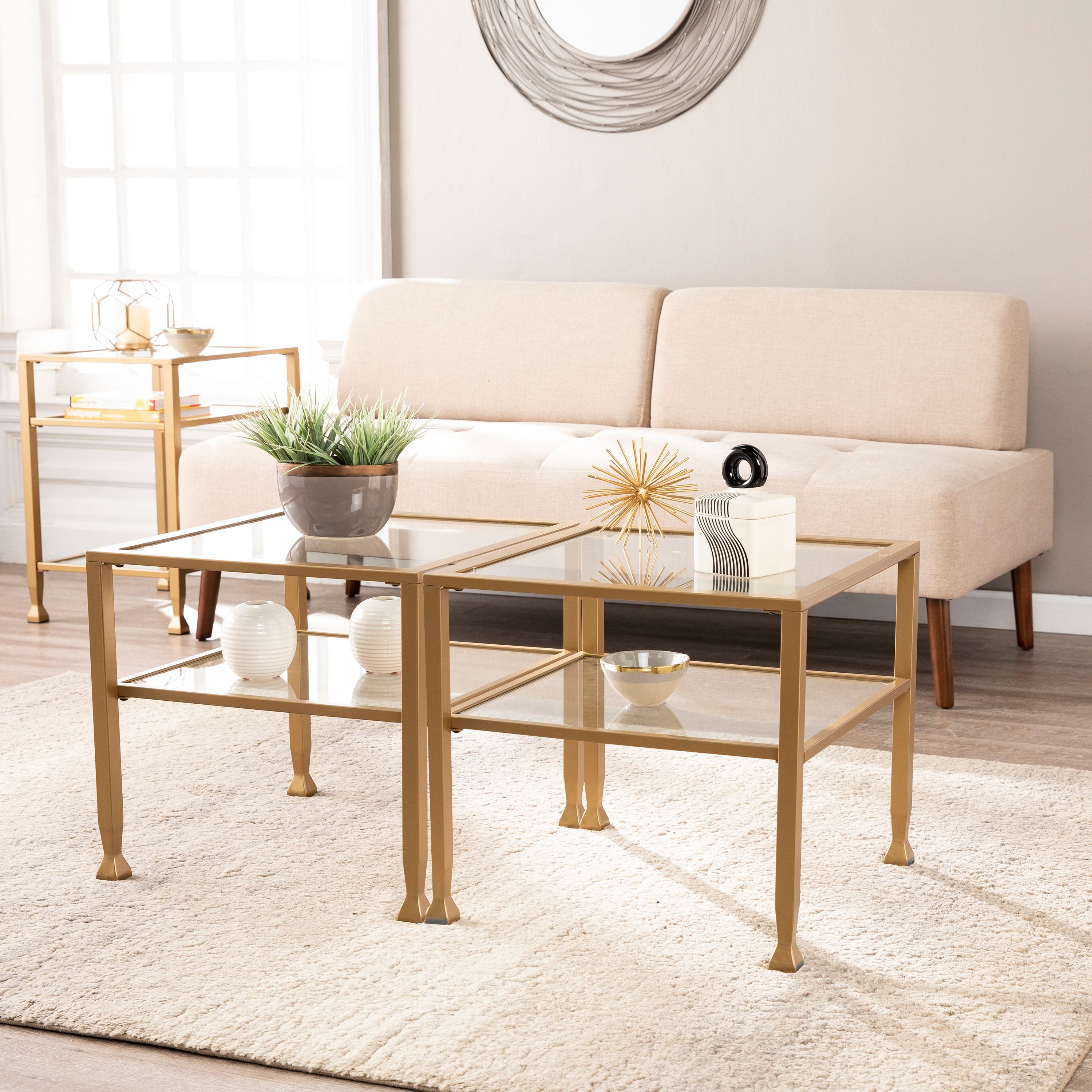 Jumpluff Gold Metal and Glass Bunching Cocktail Table, Transitional