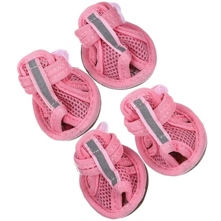 Dog Sandal  4pcs Summer Breathable Pets Dog Boots Mesh Sandals Dog Shoes Anti-slip Sneakers Pet Supplies (Pink) - Size 3