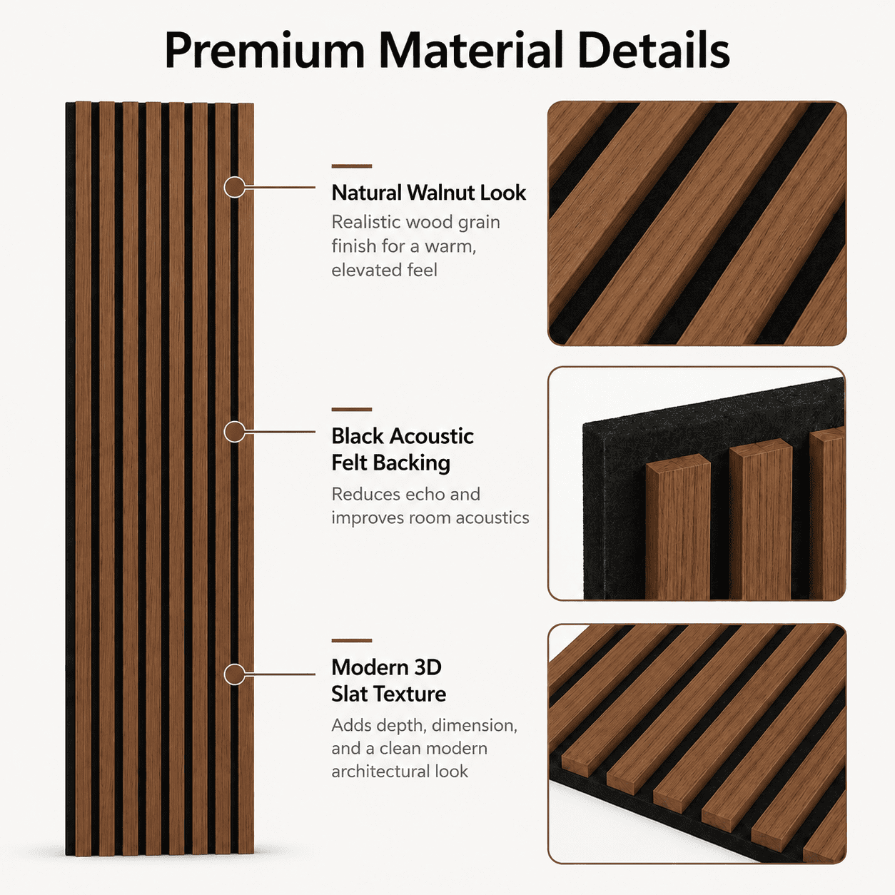 Yeslife 4-Pack Wood Slat Acoustic Wall Panels, 12 in. x 93 in., Walnut MDF, Sound Absorbing, Interior Accent Wall, 31 sq. ft.