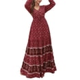 thumbnail image 2 of Pudcoco Robe Longue pour Femme, une-Pièce à Imprimé Floral à Col en V, Manches Longues, Ligne A à Nouer pour le Printemps et l'Automne, 2 of 5