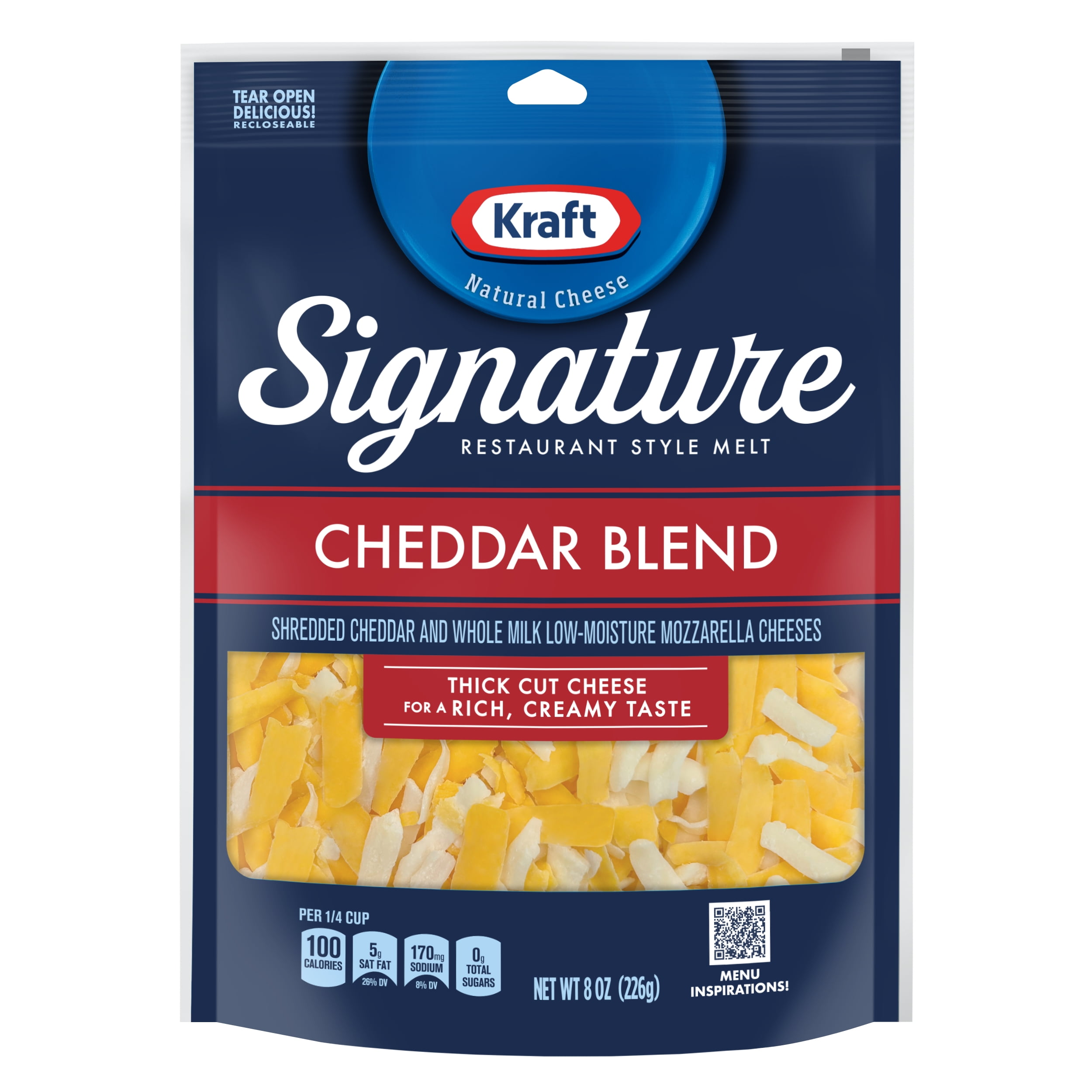 Kraft Signature Shredded Natural Cheese Cheddar Blend, 8 oz. (Refrigerated) - Walmart.com