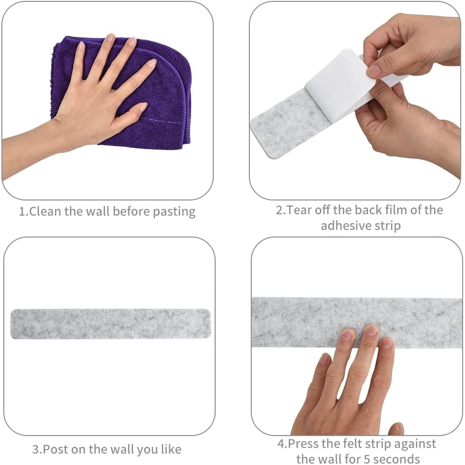 8Pcs Light Grey Cork Board Bar Strips with 50 Pushpins & Sticky Notes, Self-Adhesive Bulletin Board Strips No Damage for Wall, Felt Pin Board for Paste Notes, Photos, Schedules Office Decor
