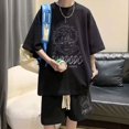 thumbnail image 4 of Traje de verano estilo gofre para hombre, camiseta de manga corta, estilo Hong Kong, ropa de calle coreana, pantalones cortos informales, conjunto de dos piezas, 4 of 5