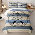 thumbnail image 2 of Erosebridal Rustic Lake House Quilt King for Boys Girls, Blue Beige Stripe King Coverlet Set, 3pcs 1 Bedspread and 2 Pillowcases, 2 of 4