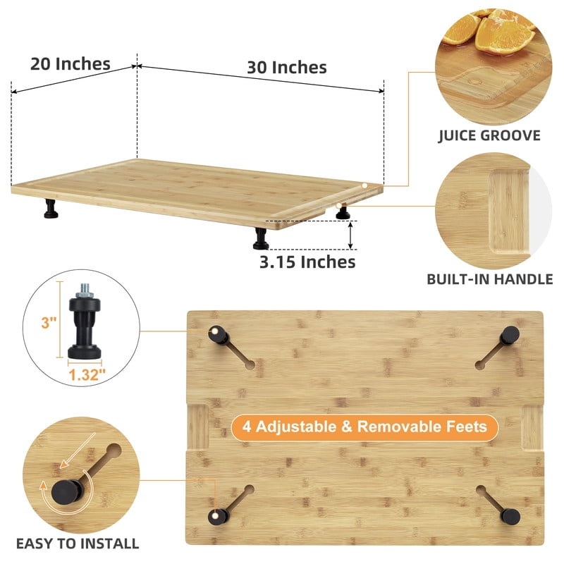 Towallmark 32x21 Inch Carbonized Bamboo Stove Cutting Board,&nbsp;Extra Thick With Non Slip Feet, Durable Eco Friendly Kitchen Prep Board For Food Preparation