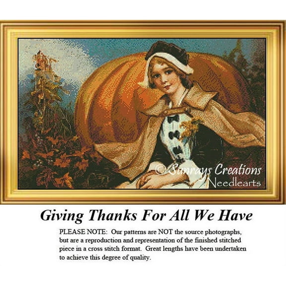 Thanksgiving Cross Stitch Patterns | Giving Thanks For All We Have (Pattern Only, You Provide the Floss and Fabric)