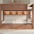 thumbnail image 4 of Harper & Bright Designs Full XL over Full XL Bunk Bed with 2 Drawers, Wood Full XL Bunk Bedframe with Storage Cabinets and LED Lights for Bedroom, Brown, 4 of 13