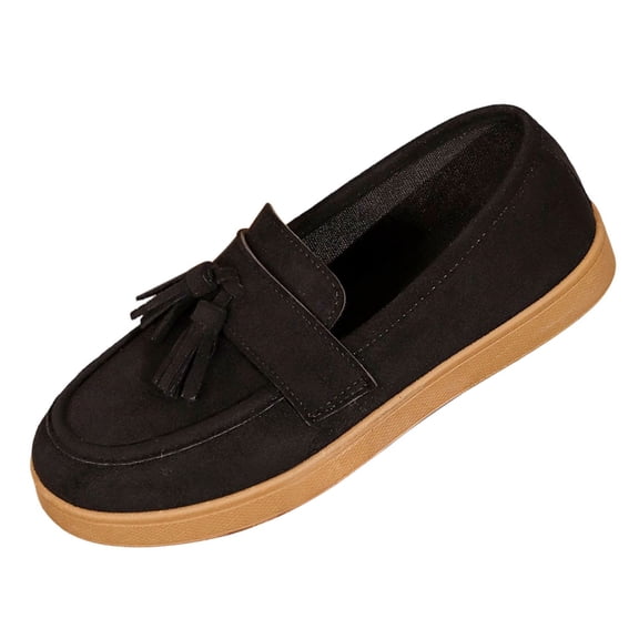 O-085 Black Ladies Casual Four Season Loafers Round Toe Solid Flat Soft Sole Fashionable Everyday Versatile Shoes