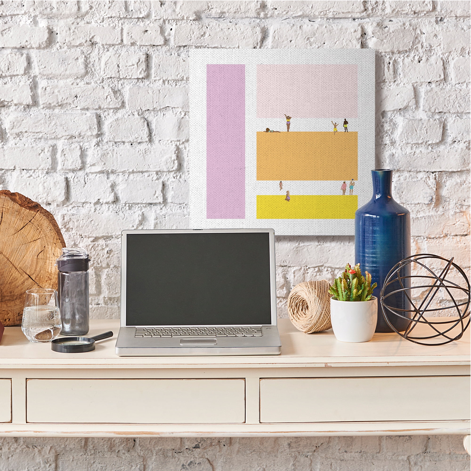 Stupell Industries Beach Goers on Warm Geometric Block Pattern Canvas Wall Art, 30 x 30, Design by Victoria Kukla