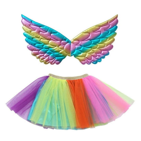 TAIAOJING Toddler Kids Girls Ballet Skirts Holiday Party Dance Skirt With Wing Outfits Sets Leisure 9-11Y