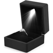 Multilcolor LED Lighted Ring Box Earring Ring Gift Case Wedding Ring Jewelry Display Packaging Organizer Storage Holder for Engagement Wedding Gift(Black)