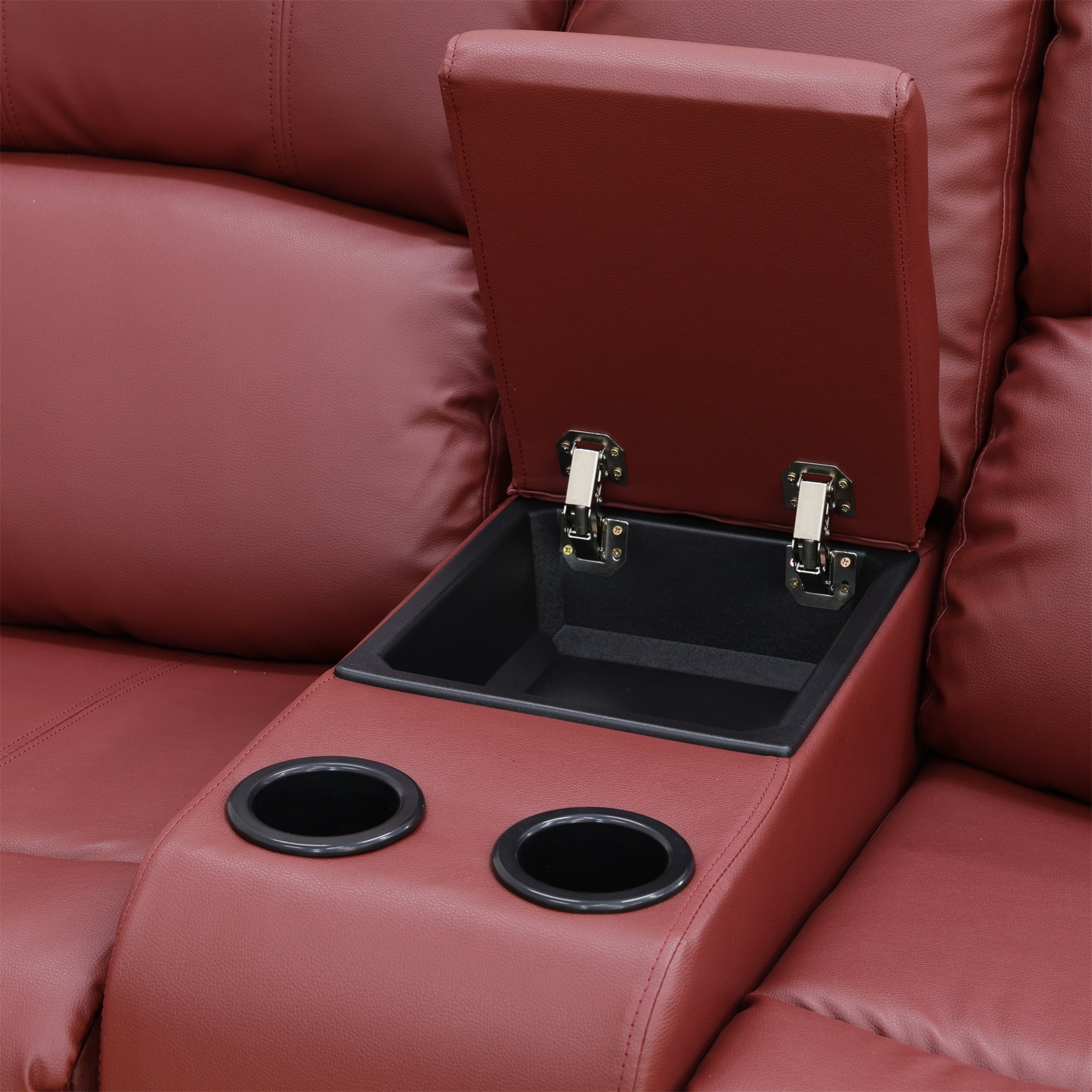 Aukfa Double Manual Recliner Chair, Overstuffed Loveseat with Cupholder for Living Room, Red