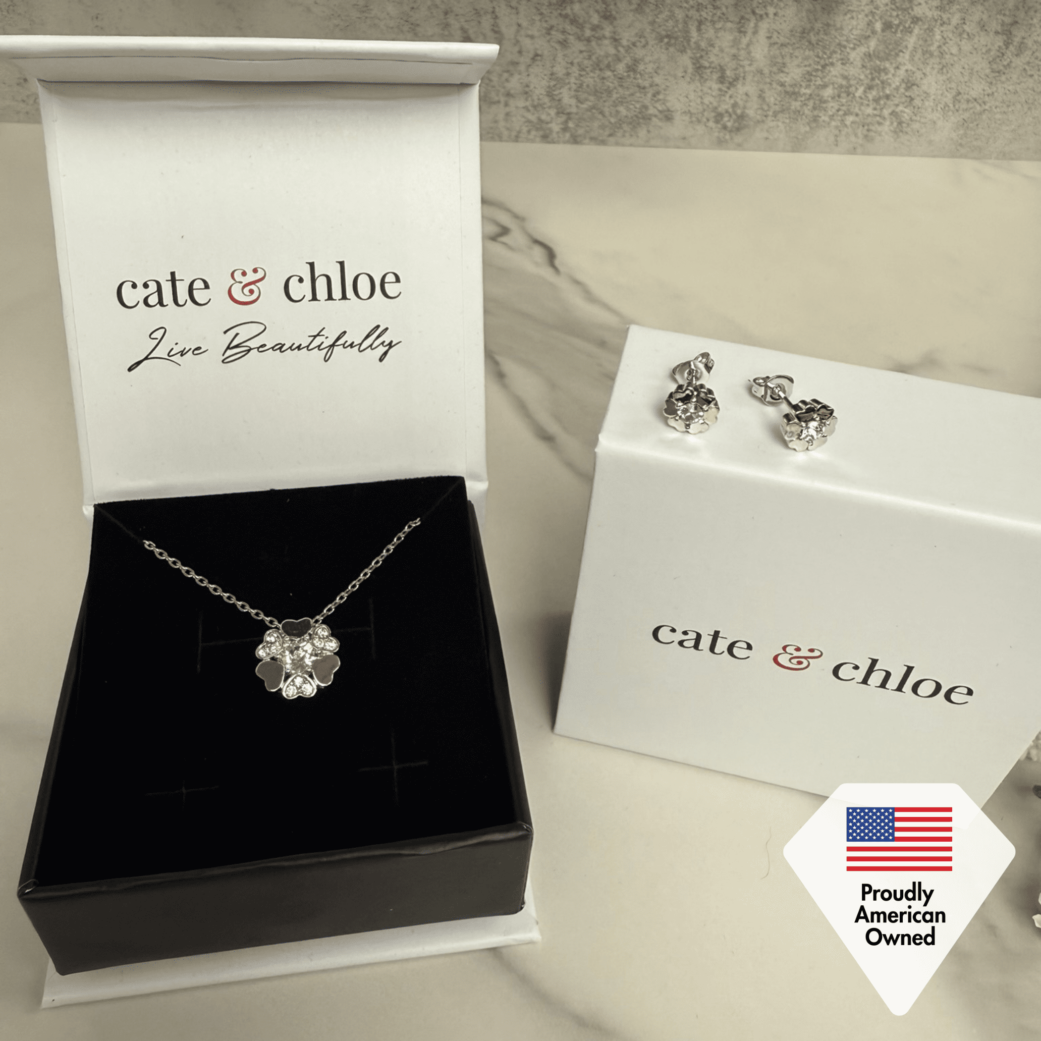 Cate & Chloe Khloe 18k White Gold Plated Heart Stud Earrings with Swarovski Crystals Gift for Women